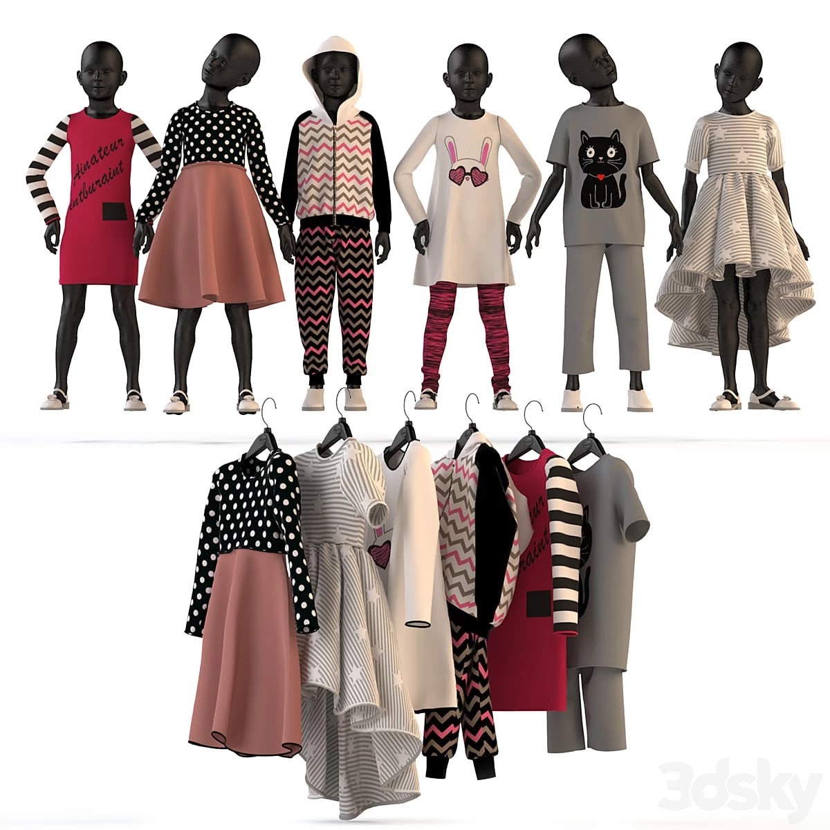 Childrençclothing on mannequins and hangers 2