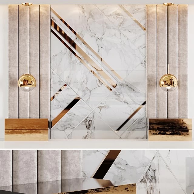 Headboard in white Rex Marble and soft beige panels