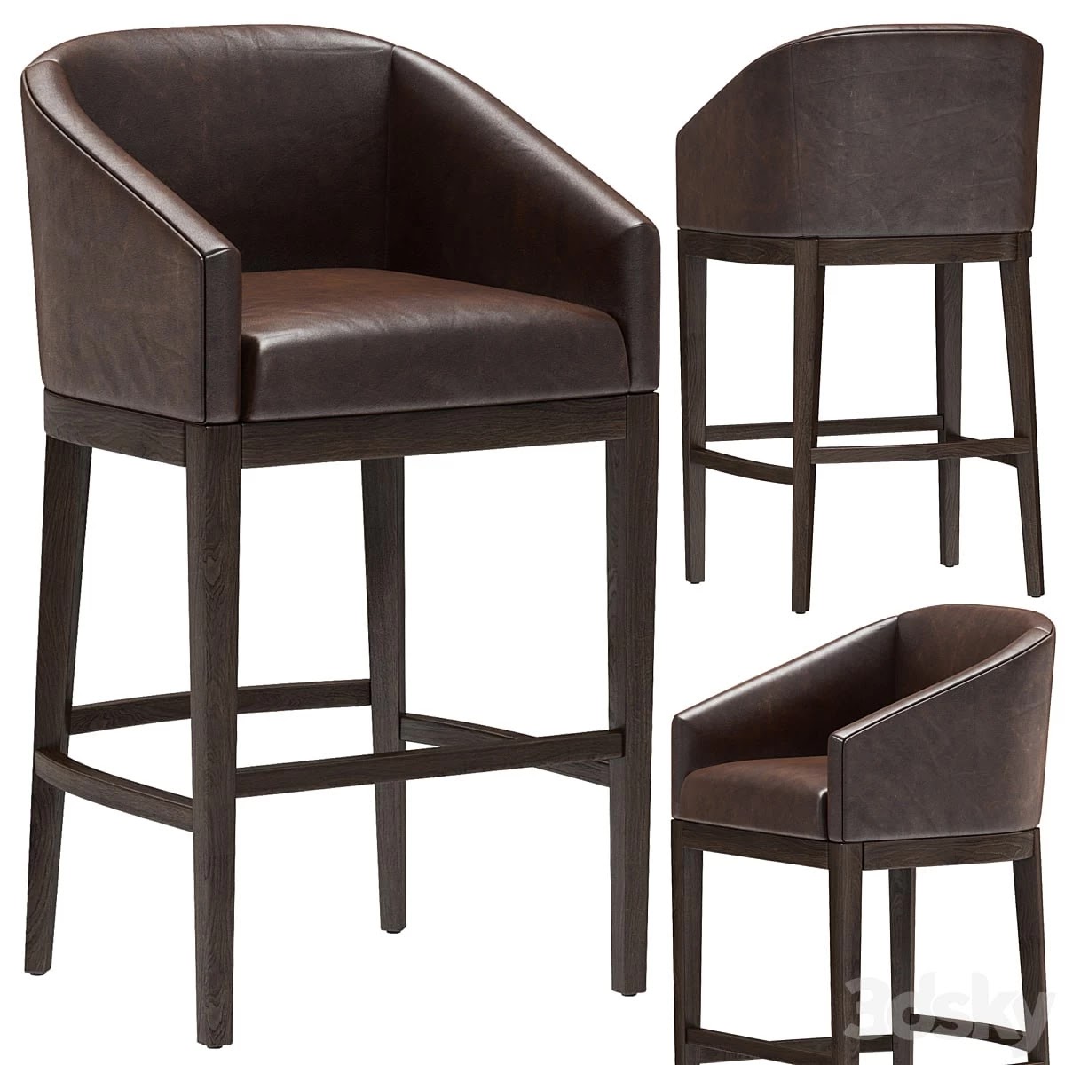 Restoration Hardware Morgan Barrelback Slope Leather Stool