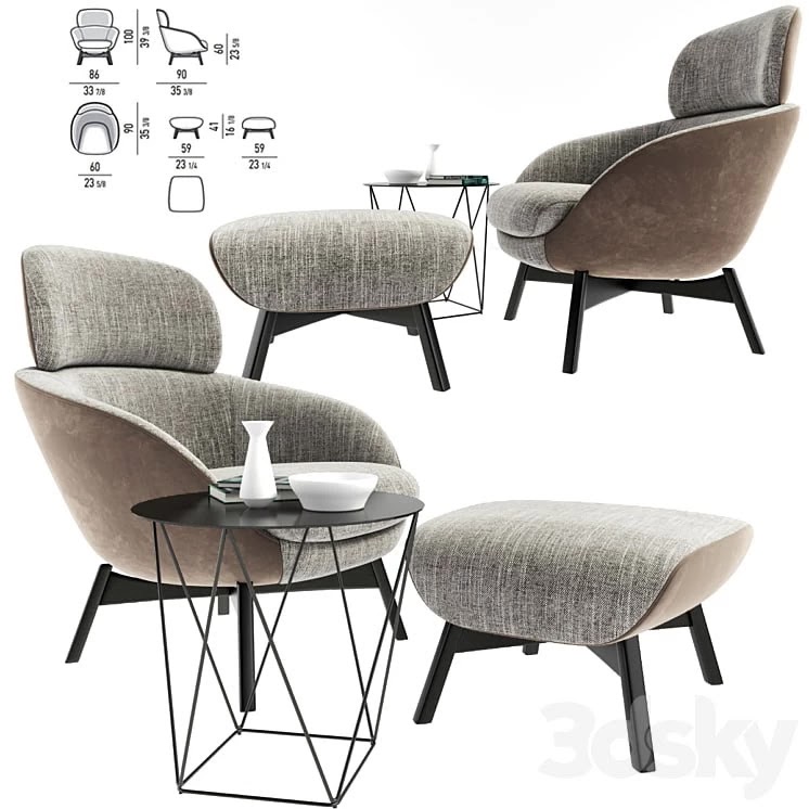 Minotti Russell Arm Chair With Coffee Table Set