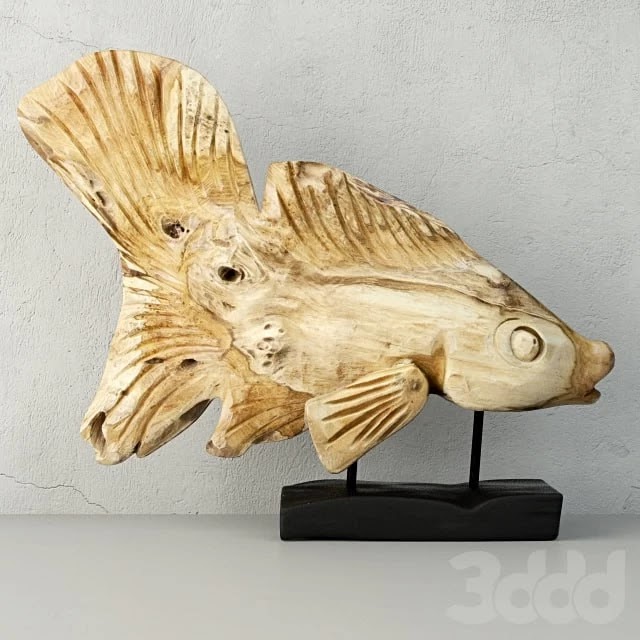 Hand Carved Driftwood Fish On Stand