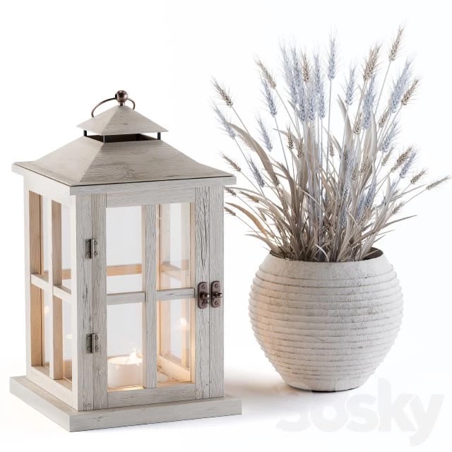 Decorative Blue Wheat & Lantern