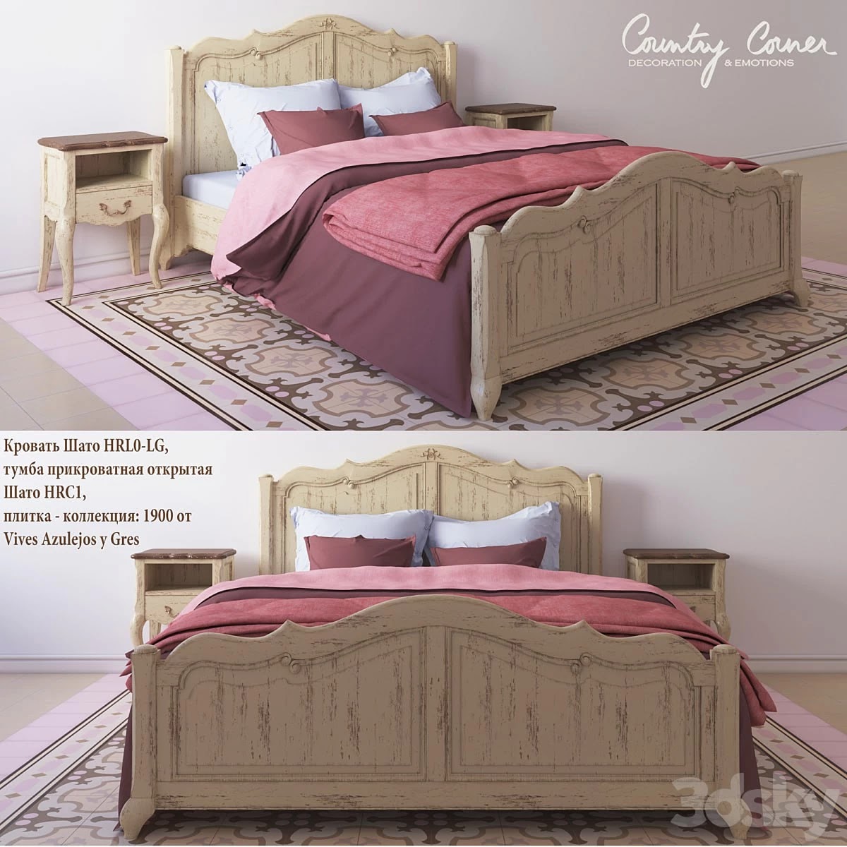 (On perezalivke) Bed Chateau HRL0-LG, nightstand open Chateau HRC1 and tile 1900 from Vives Azulejos y Gres