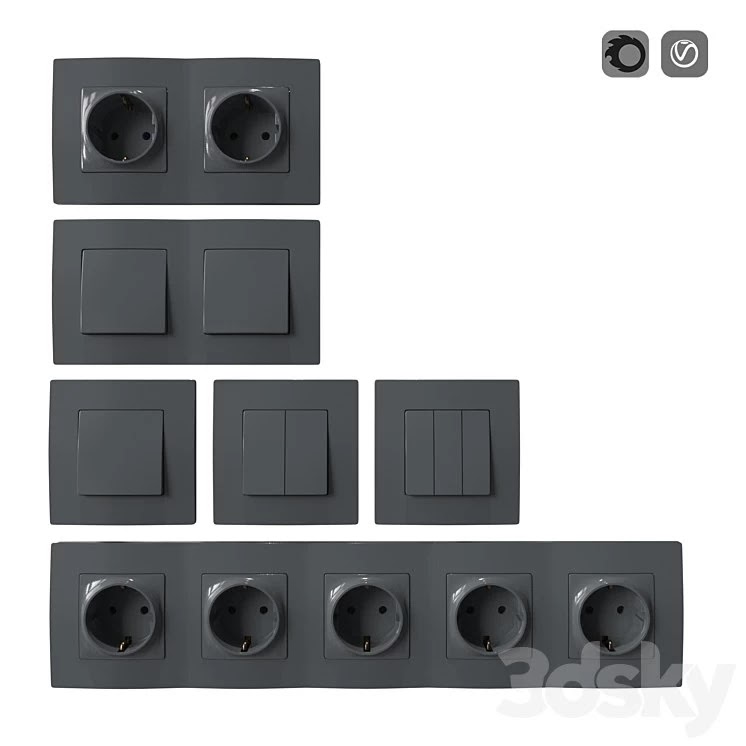Set of sockets and switches gray
