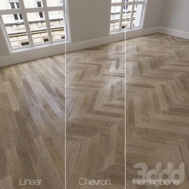 Parquet natural, oak Vintage, 3 types. Linear, chevron, herringbone.