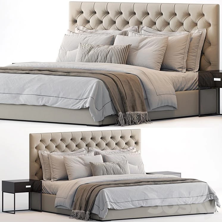 RH Adler Diamond tufted Panel Fabric Bed