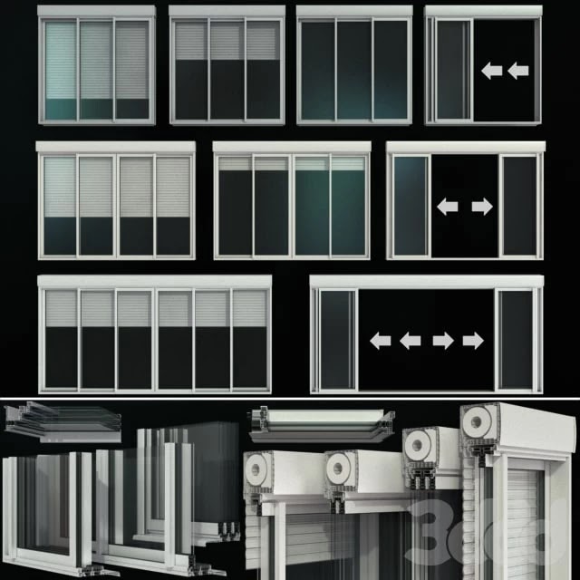 Sliding stained glass doors with roller shutters
