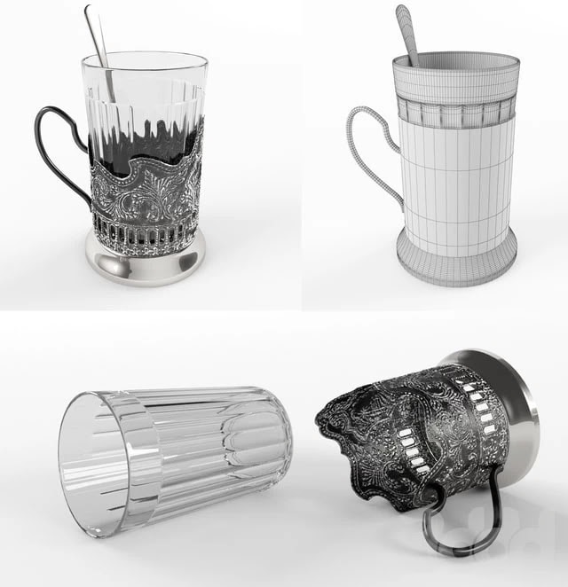 Holder with faceted glass and spoon