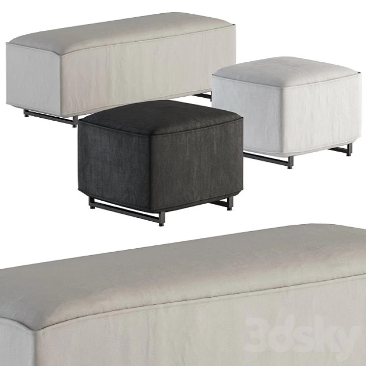 Two Type Bench - Pouf Set 01