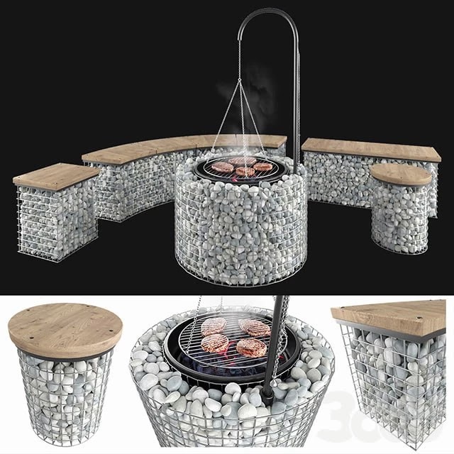 Gabion fireplace benches -b-q