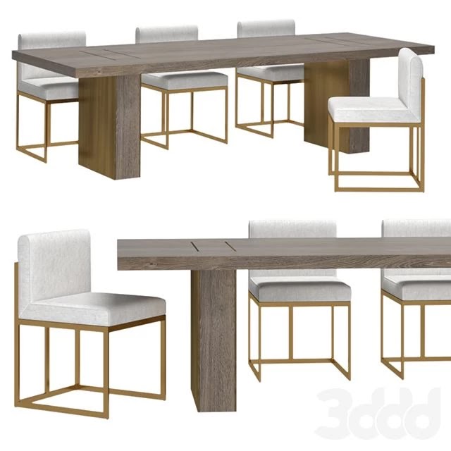 RH - Waxler Side Chair & Gage Rectangular Dining Table
