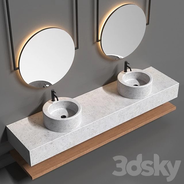 Bathroom set with a surface-mounted washbasin from "Tower" concrete