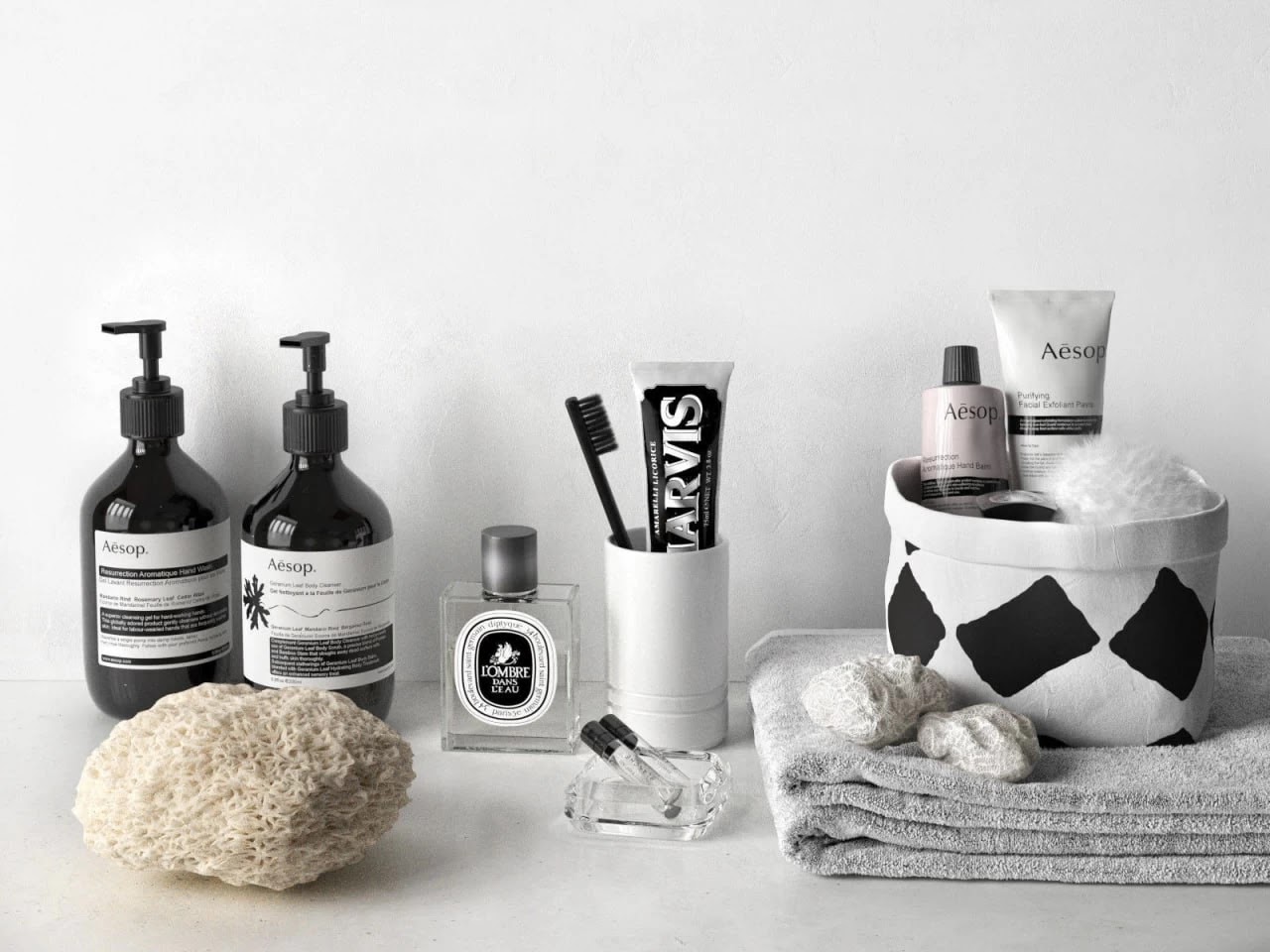 Aesop and Marvis Bathroom Composition