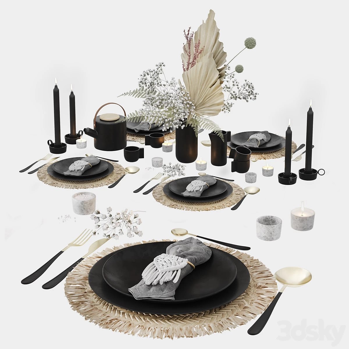 Table Set With Macrame and Dry Flowers