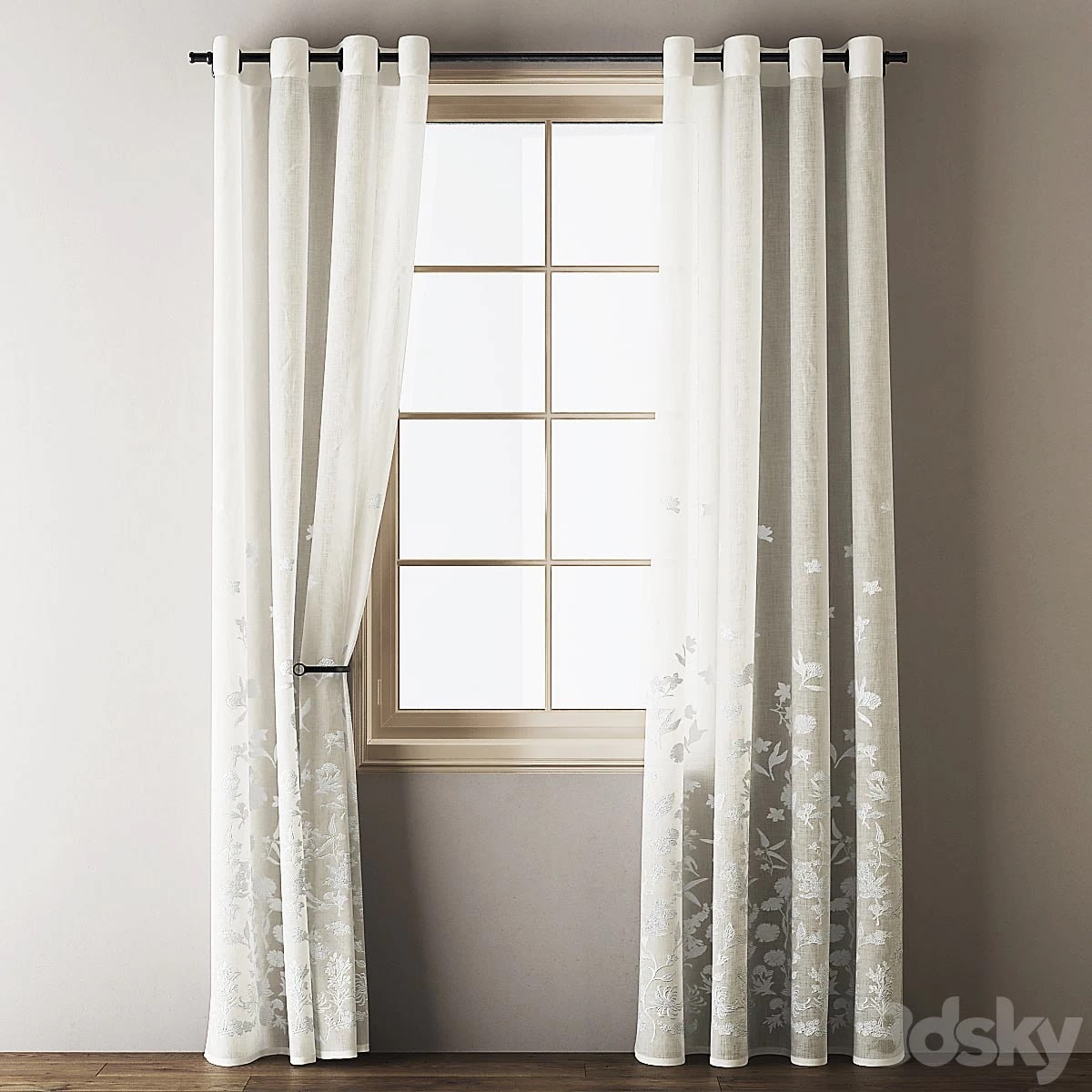 Floral Embroidered Linen Eyelet Curtains