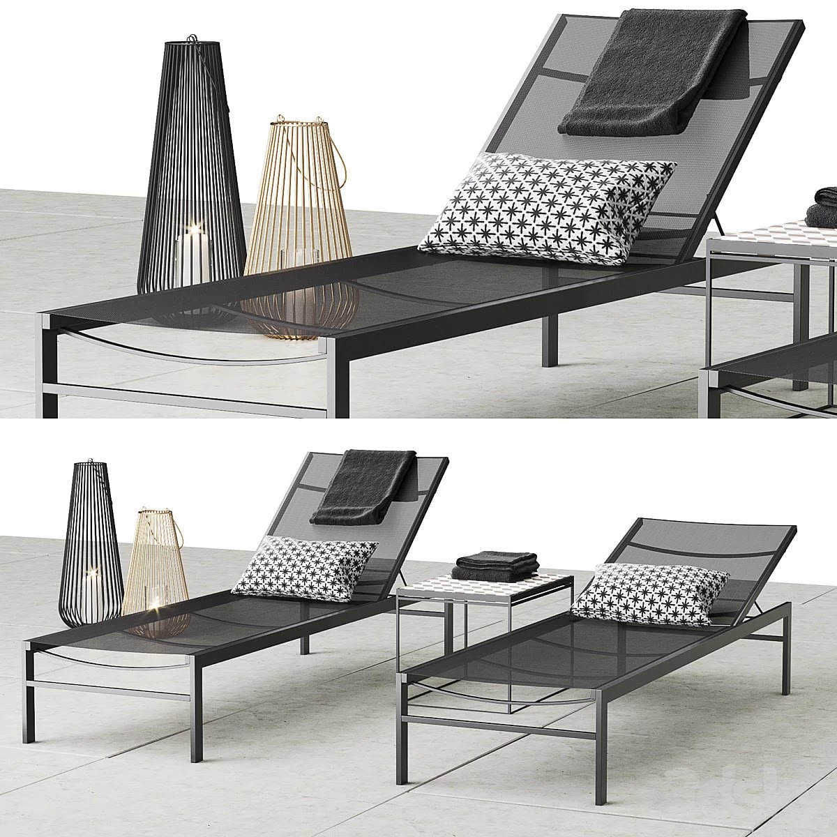 CB2 idle black sun lounger set