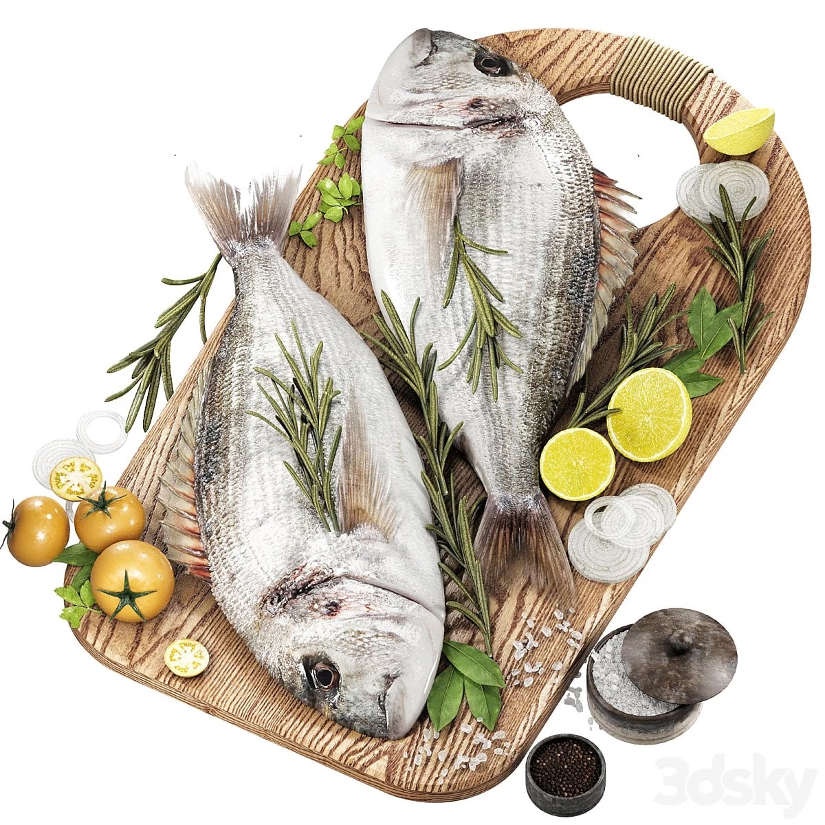 fresh fish with vegetables and herbs