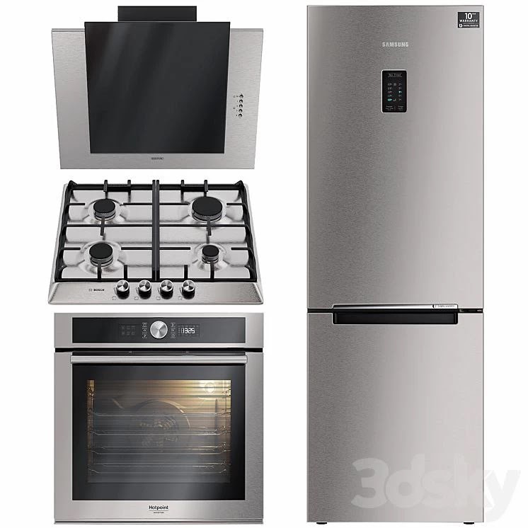 Kitchen appliances. Hood, oven, refrigerator, hob. Samsung. Bosch /w3