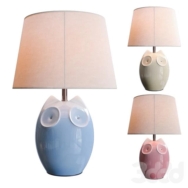 Lighting and Interiors - Hector Owl Table Lamp (blue, cream, pink)