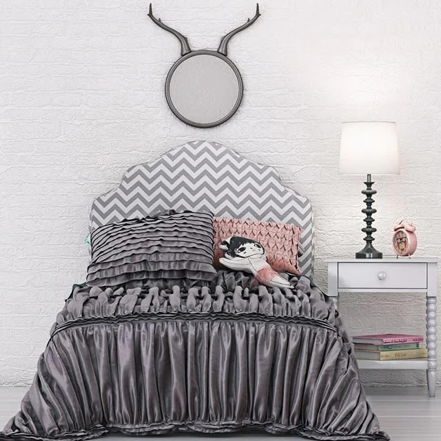 Landofnod Twin Arched Upholstered Headboard (Pattern - Zig Zag)