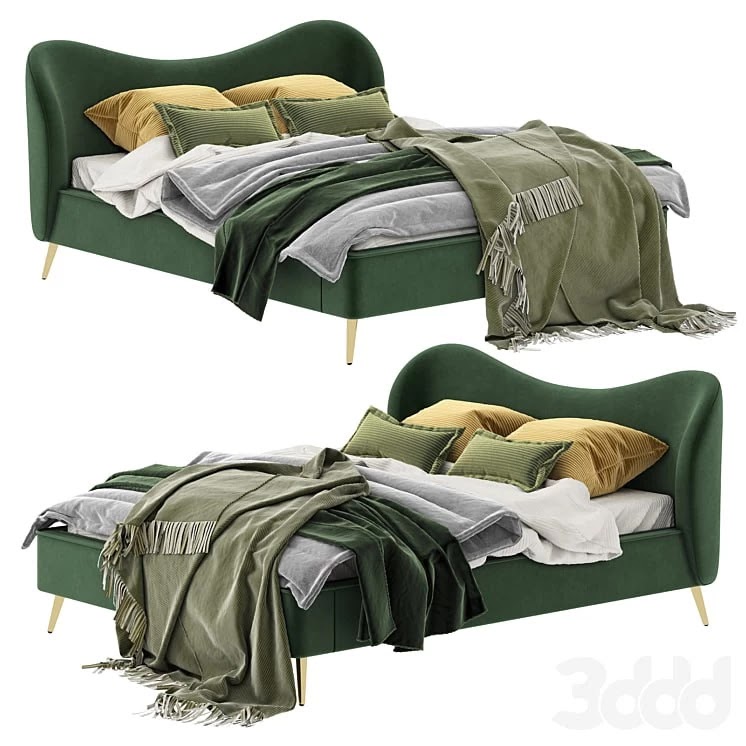 Made Kooper King Size Bed, Laurel Green Velvet