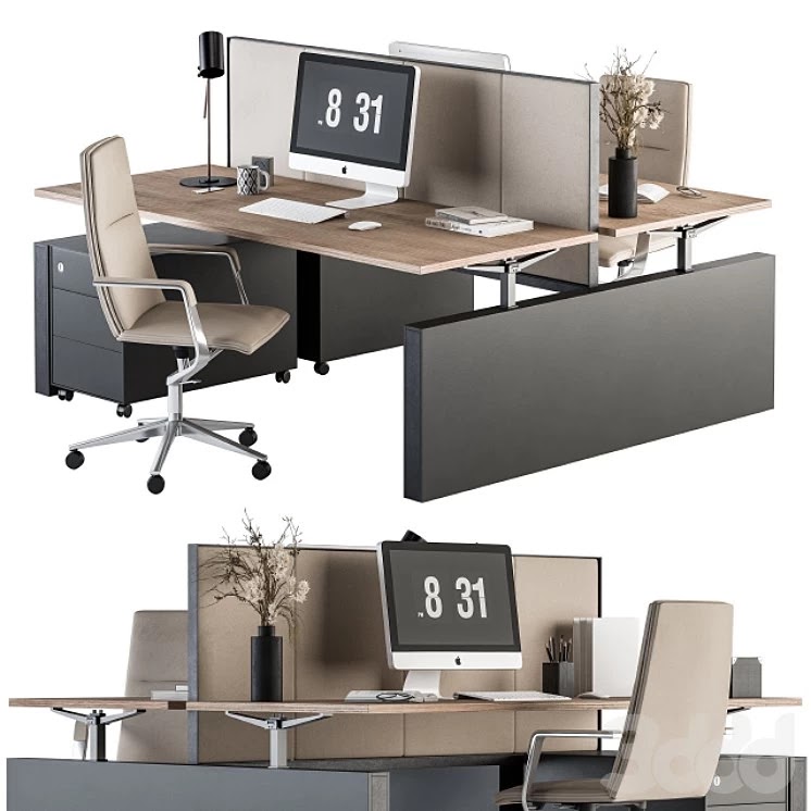 Office Furniture - employee Set Cream and Black 36