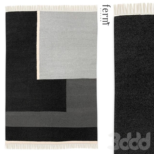 Rug Ferm Living Kelim Rug Textures Rug carpet rectangular brush fringe square squares gray the black beige wool
