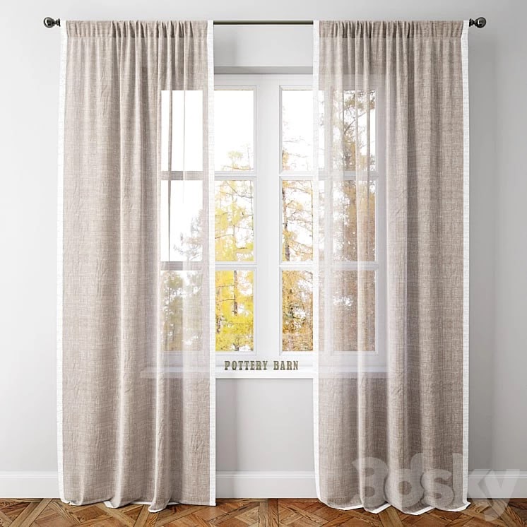 LINEN BORDER SHEER DRAPE-Pottery Barn