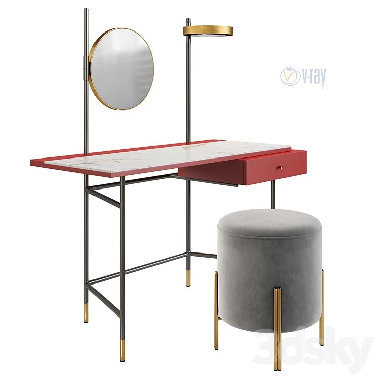 Dressing Table Bontempi, Vanity. Puffoso Pouf. Verpan Stool Series 430