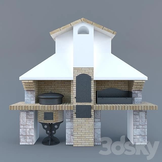 Stove-BBQ "Trio" with a grill and smokehouse Kazan