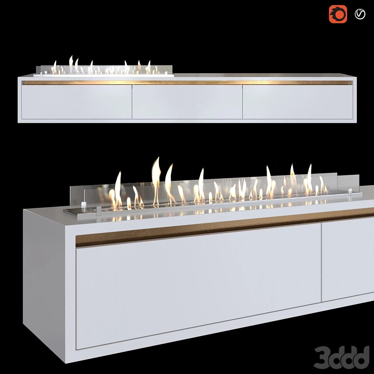 Wall-mounted TV stand with built-in bio fireplace