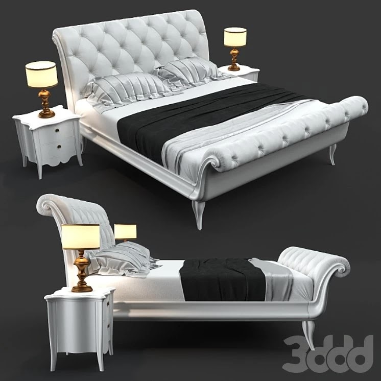 CorteZari Gaston bed, Sofia bedside & lamp