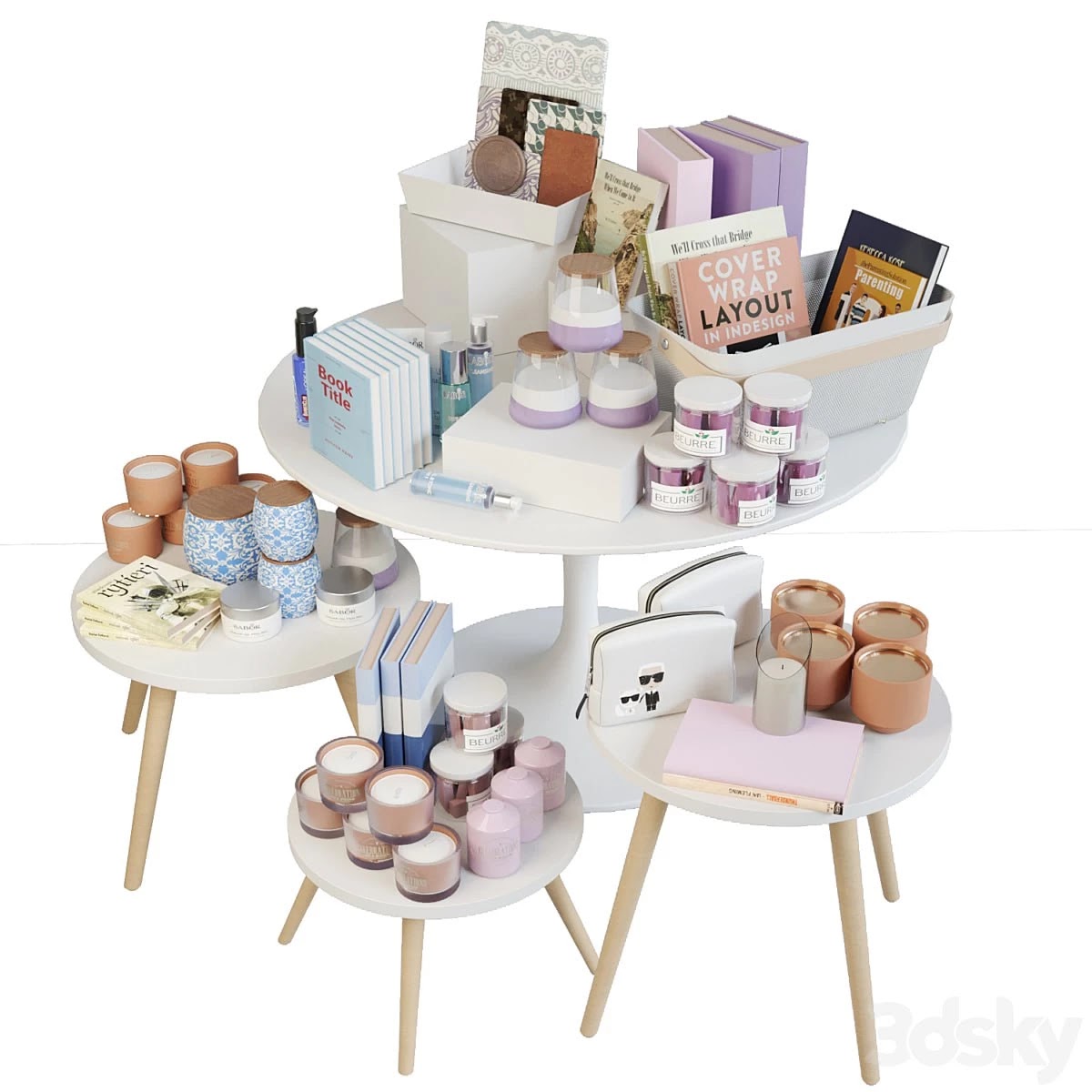Table with books and candles. Candlestick