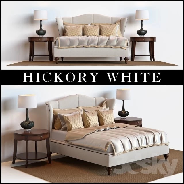 Hickory White King Upholstered Bed, Barbara Barry Skirted End Table