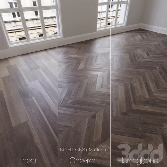 Parquet natural, ancient oak, 3 types. Linear, chevron, herringbone.