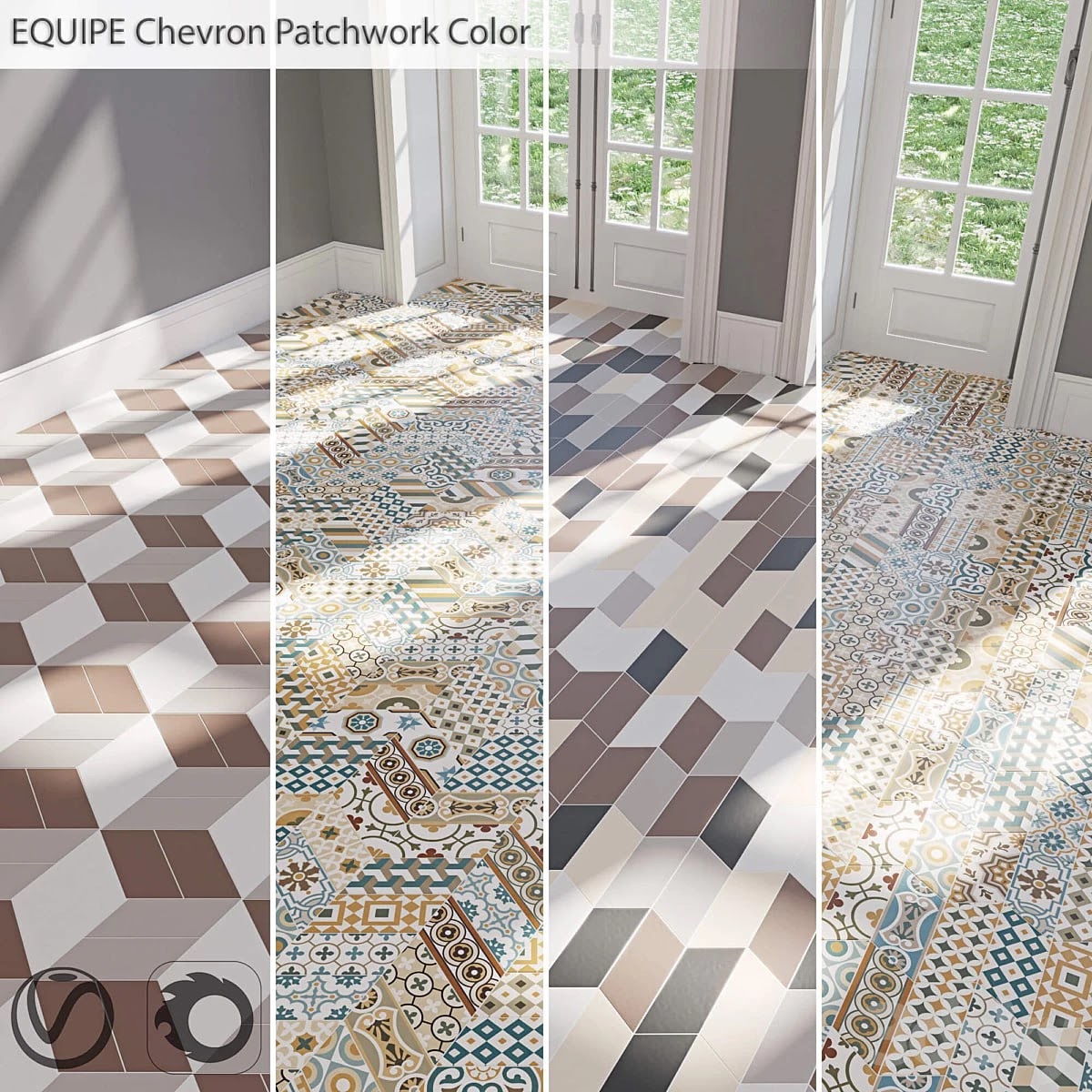 EQUIPE Chevron / Patchwork Color / Blanco / Crema / Gris / Marron / Negro