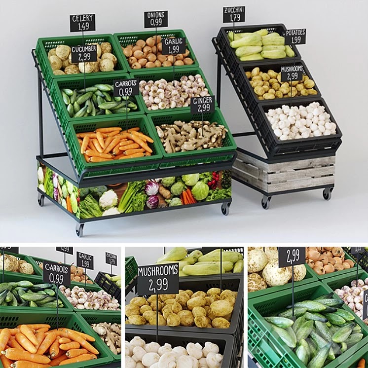 Racks with vegetables