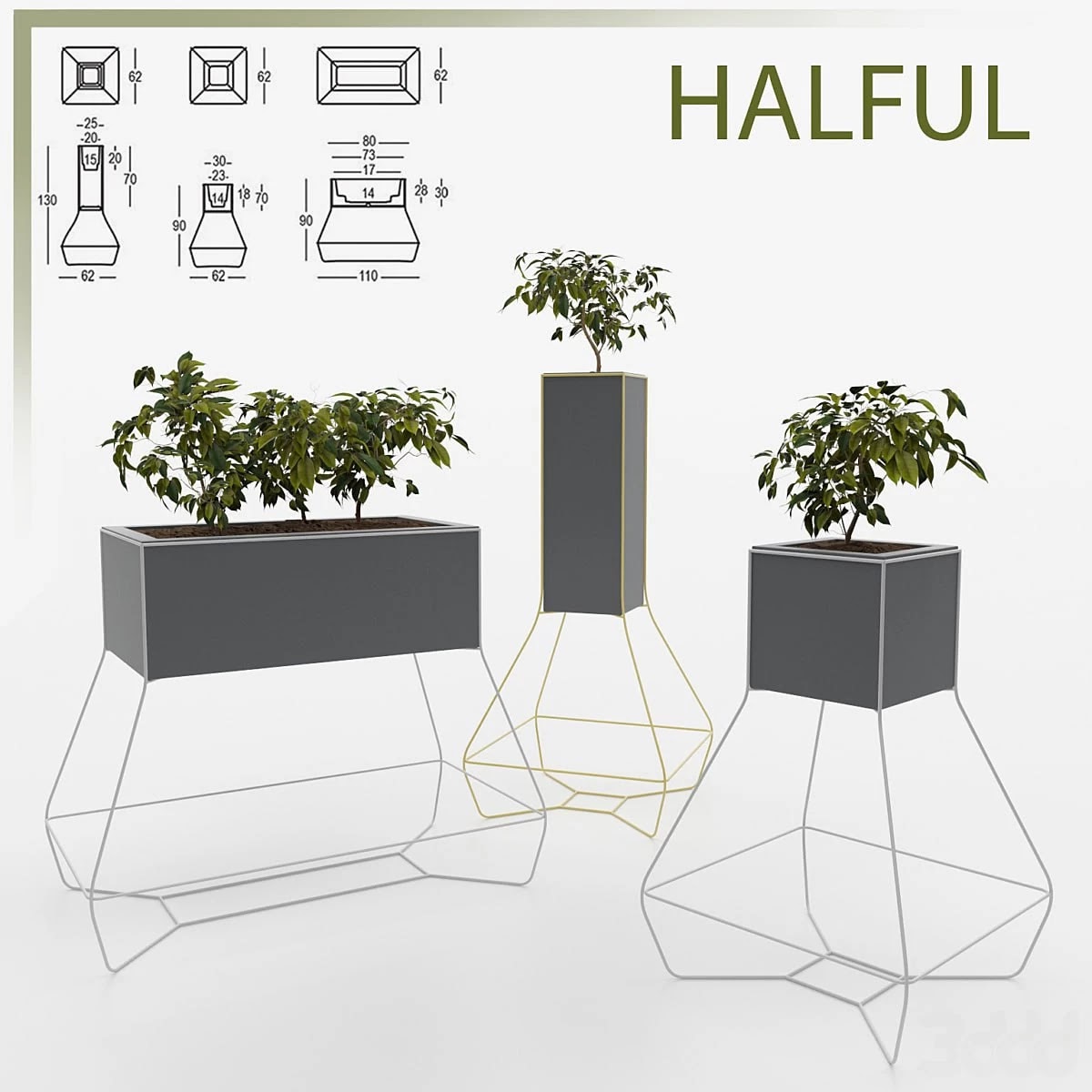 HALFUL Plastic vase with metal frame