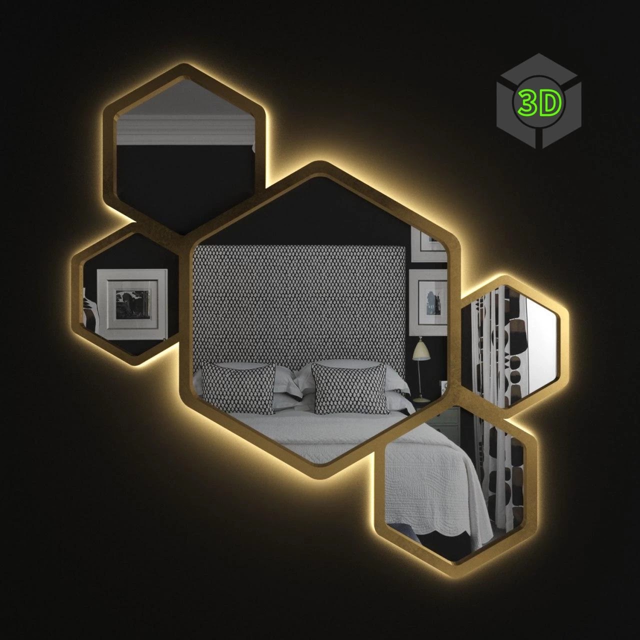 Hexagon Golden Mirror