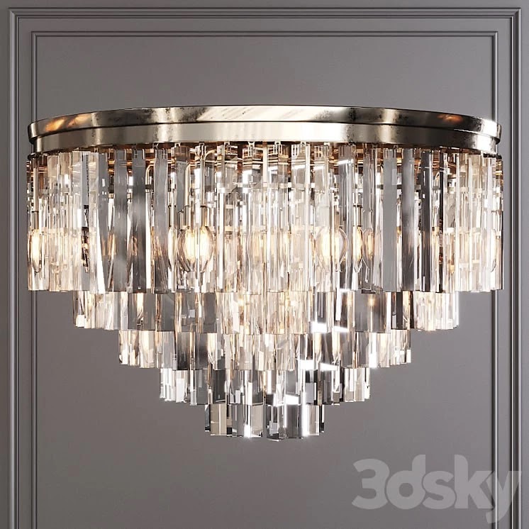 Restoration Hardware 1920S ODEON CLEAR GLASS FRINGE 5-TIER FLUSHMOUNT Nickel