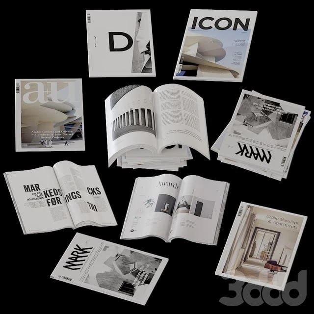 Collection of open and closed magazines