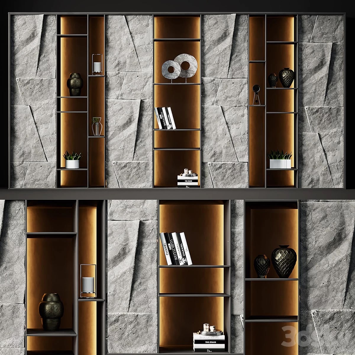 Shelving with stone panels