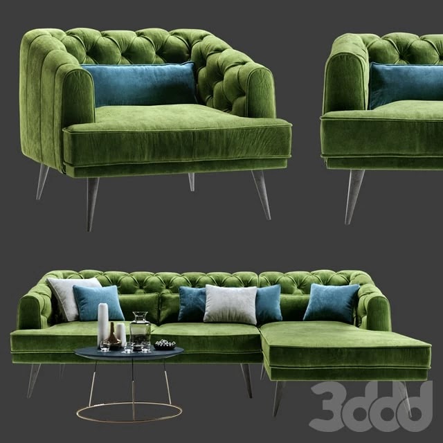Earl Gray Corner Sofa with Chaise and Armchair