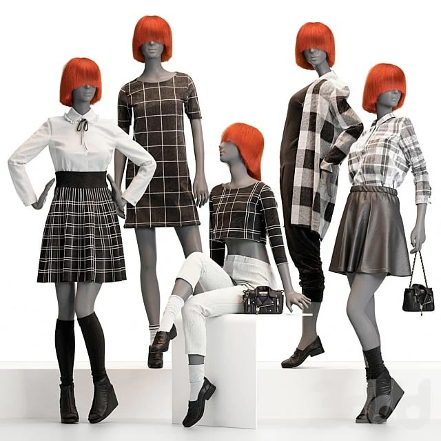 Female mannequins with clothes