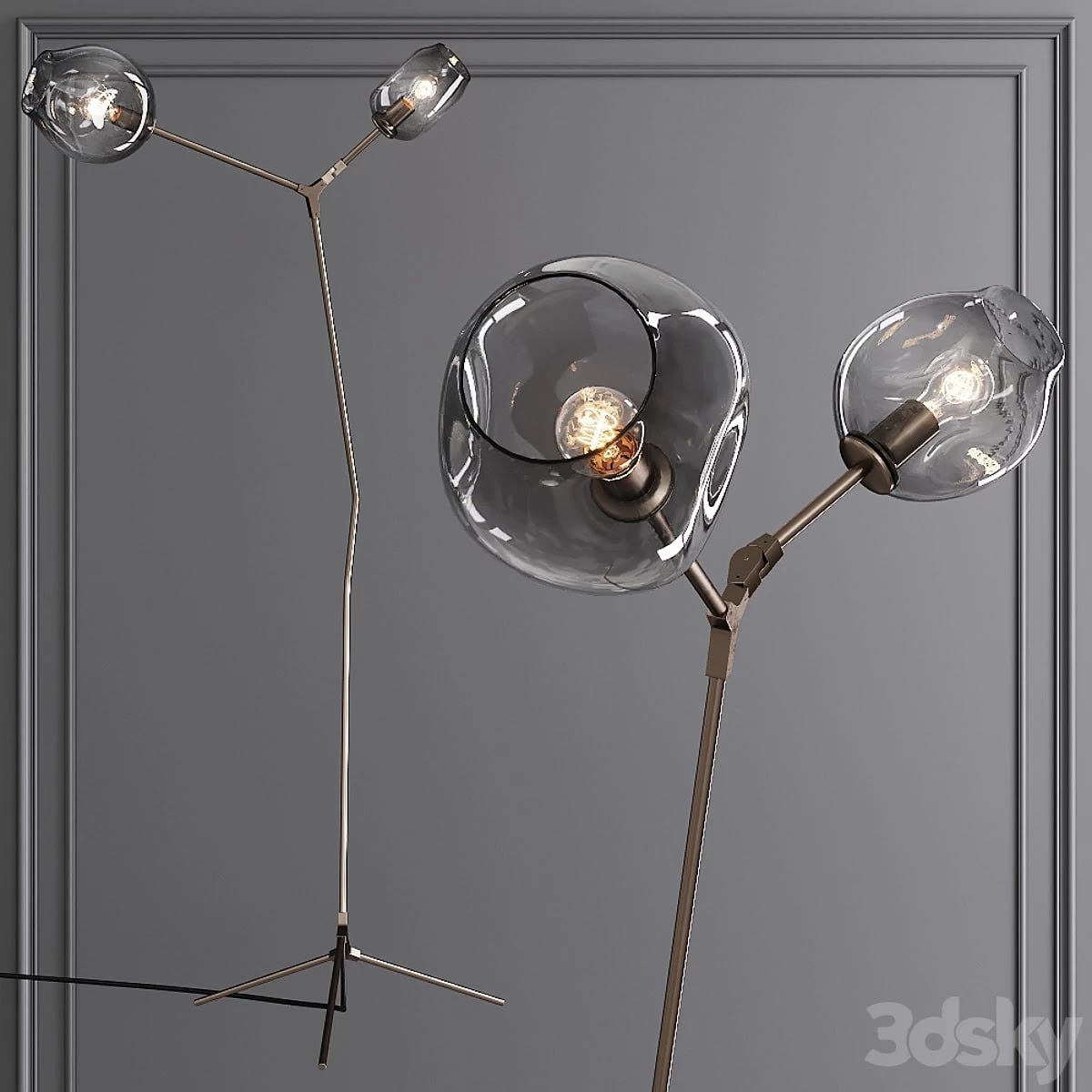 Branching Bubble Floor Light Vintage Brass and Gray Glass
