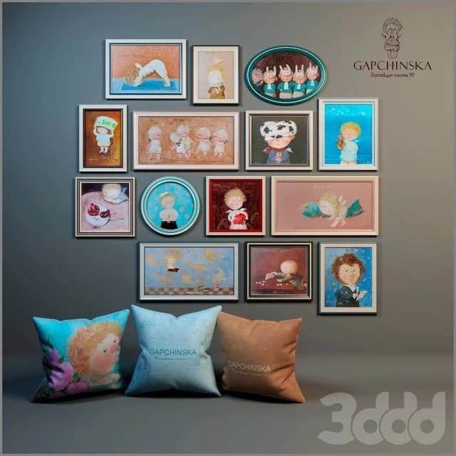 Decorative set of paintings and pillows for baby boy