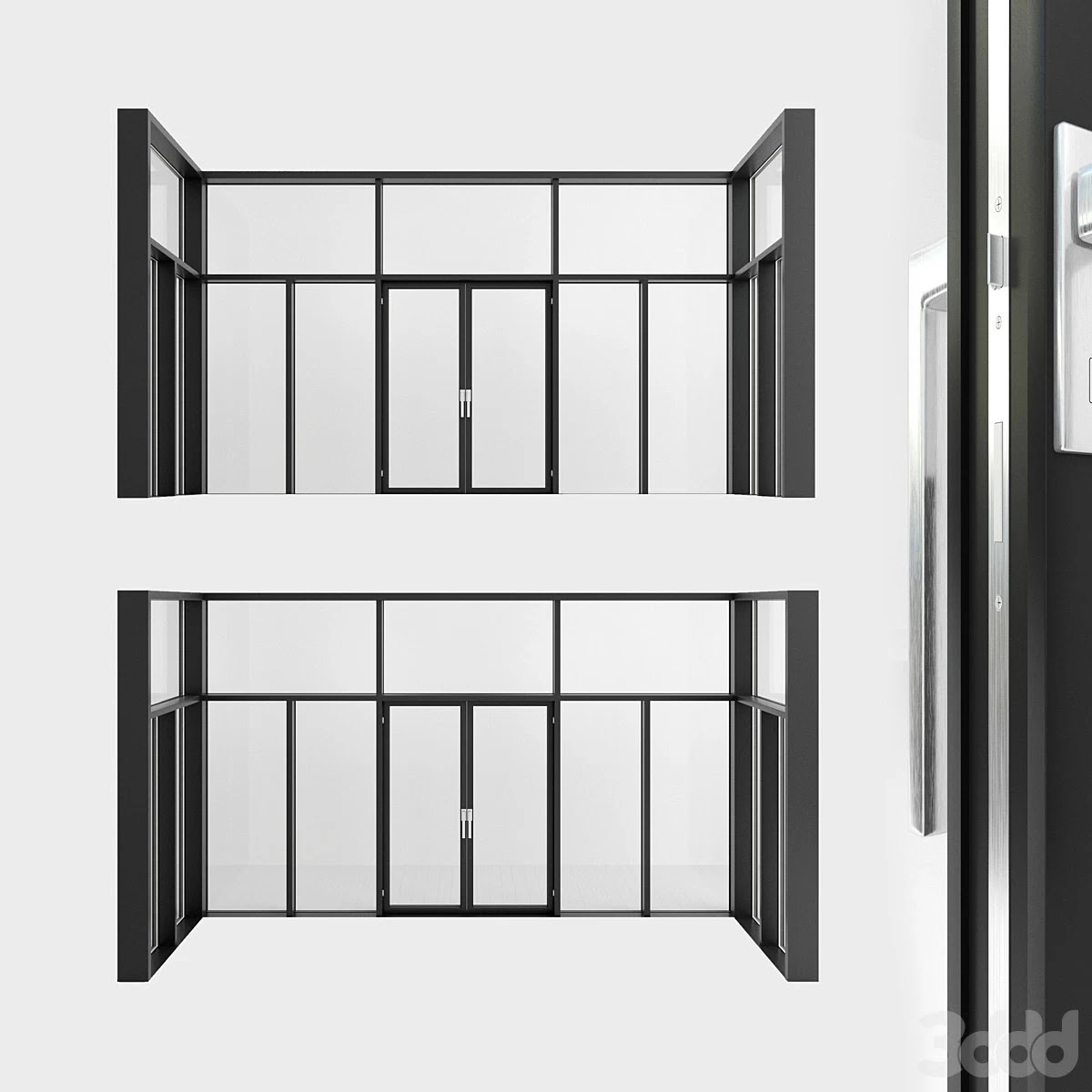 Panoramic glazing. A door. one