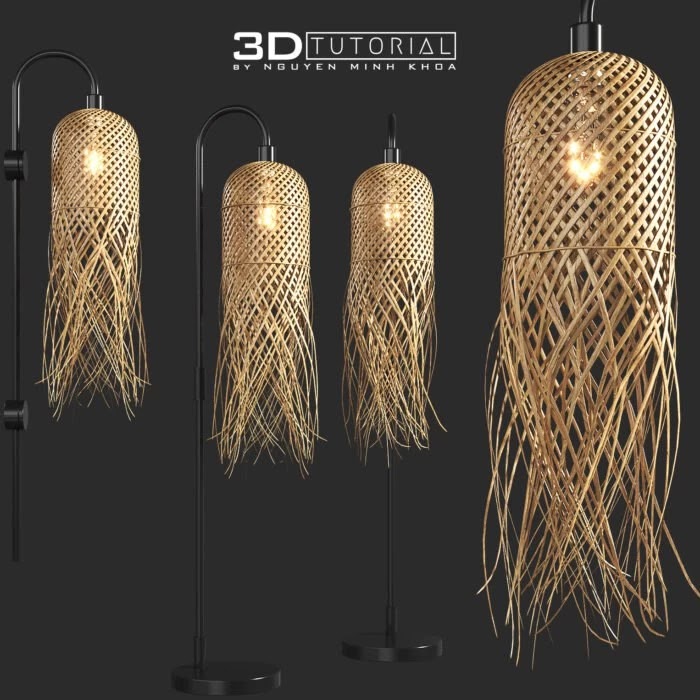 by Nguyen Minh Khoa Rattan Jellyfish Wall Lamp Floor Lamp #