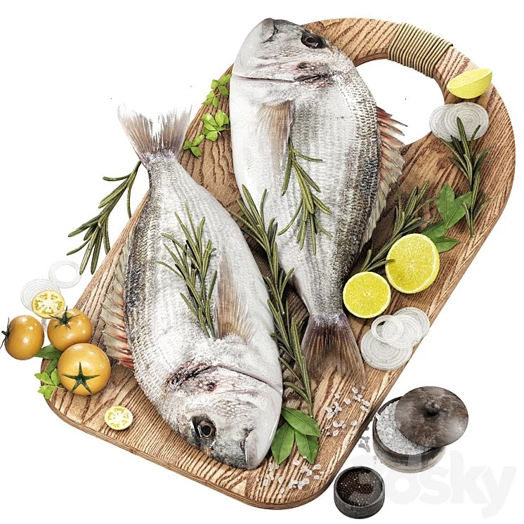 fresh fish with vegetables and herbs