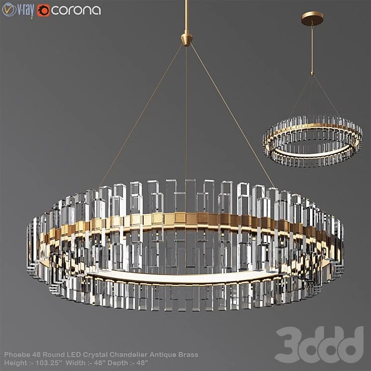 Phoebe 48 Round LED Crystal Chandelier Antique Brass